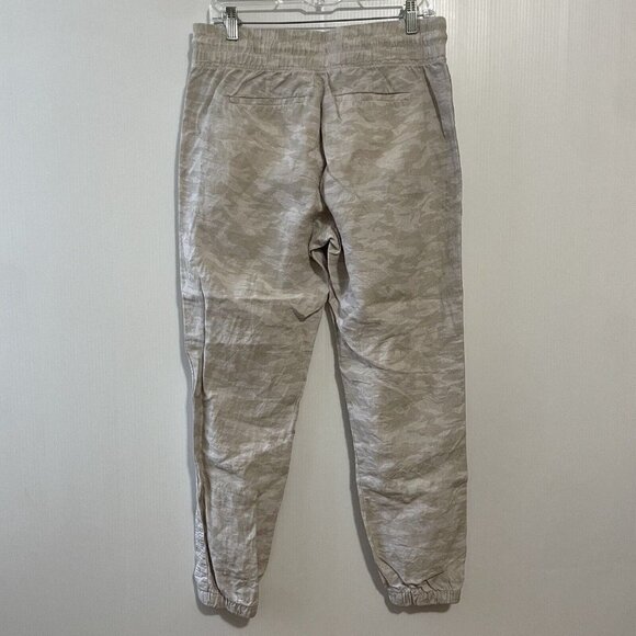 Athleta Cabo Tide Linen Jogger Pants Sz 6 Camo Crop Ankle Pull On Pockets - Picture 3 of 15